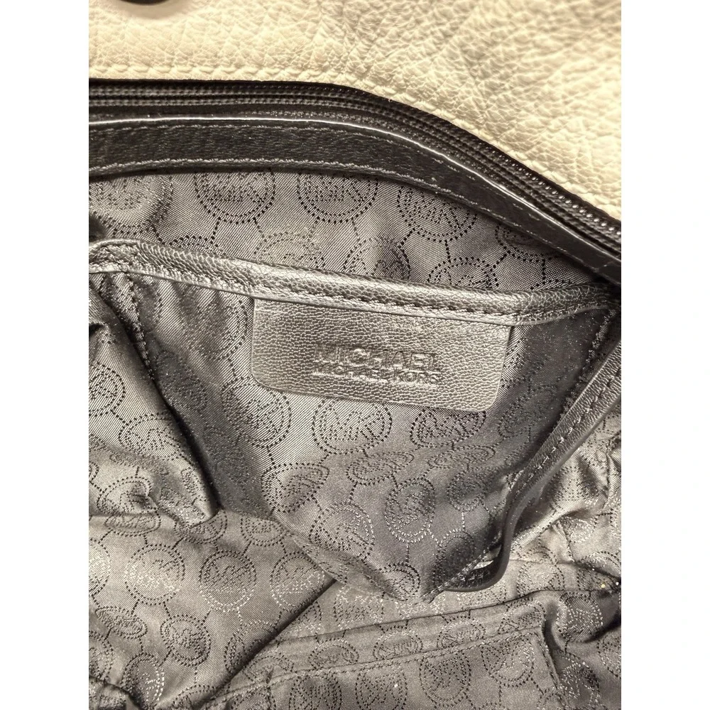 Michael Kors Tippi Large Satchel Leather Handbag Purse Black Cream White